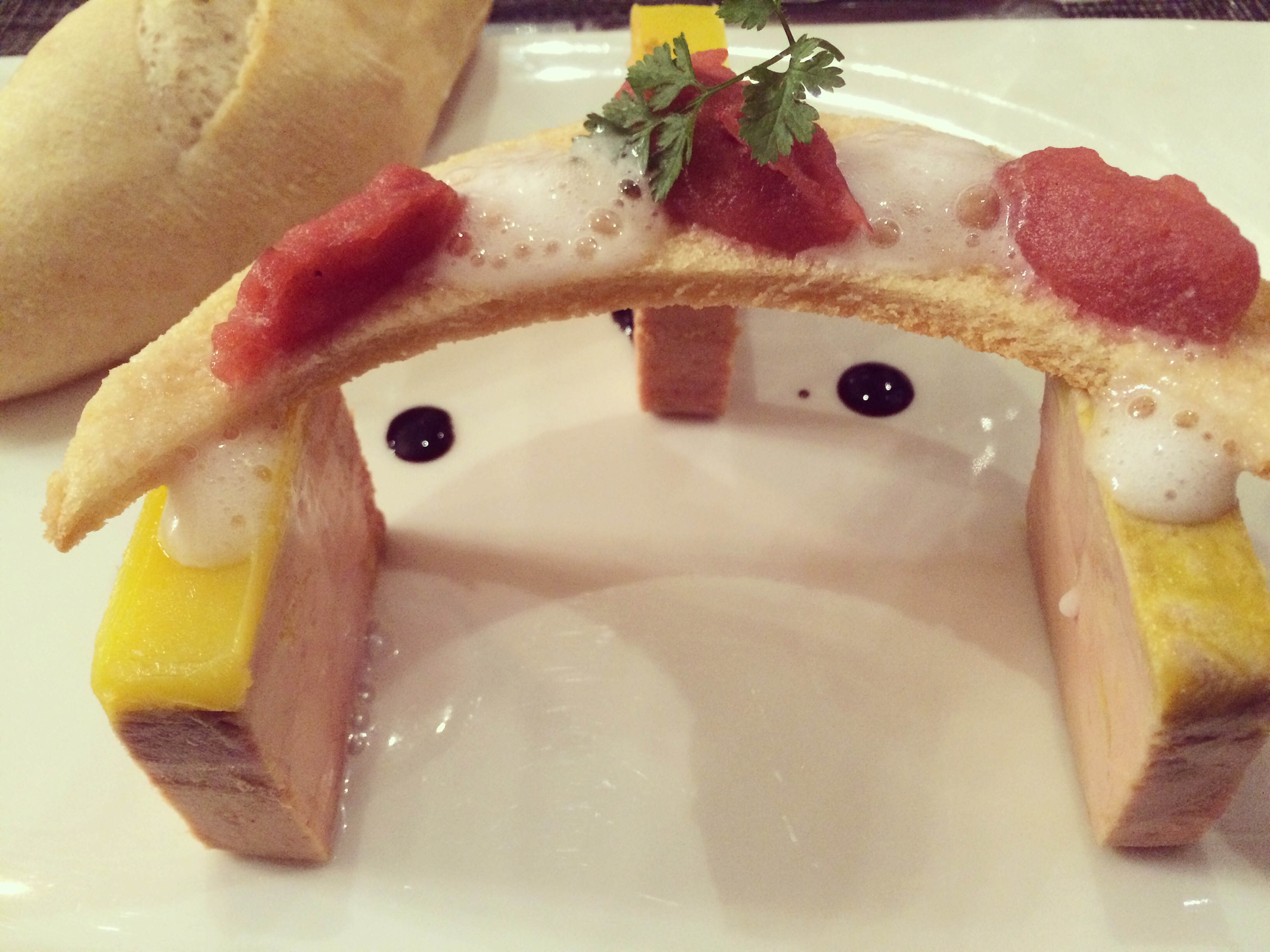 Fois gras served in a smile at La Table Kobus, Epernay
