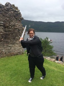 Anna sword wielding at Urquhart Castle
