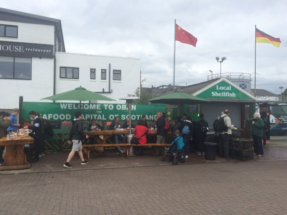Green seafood stall, Oban